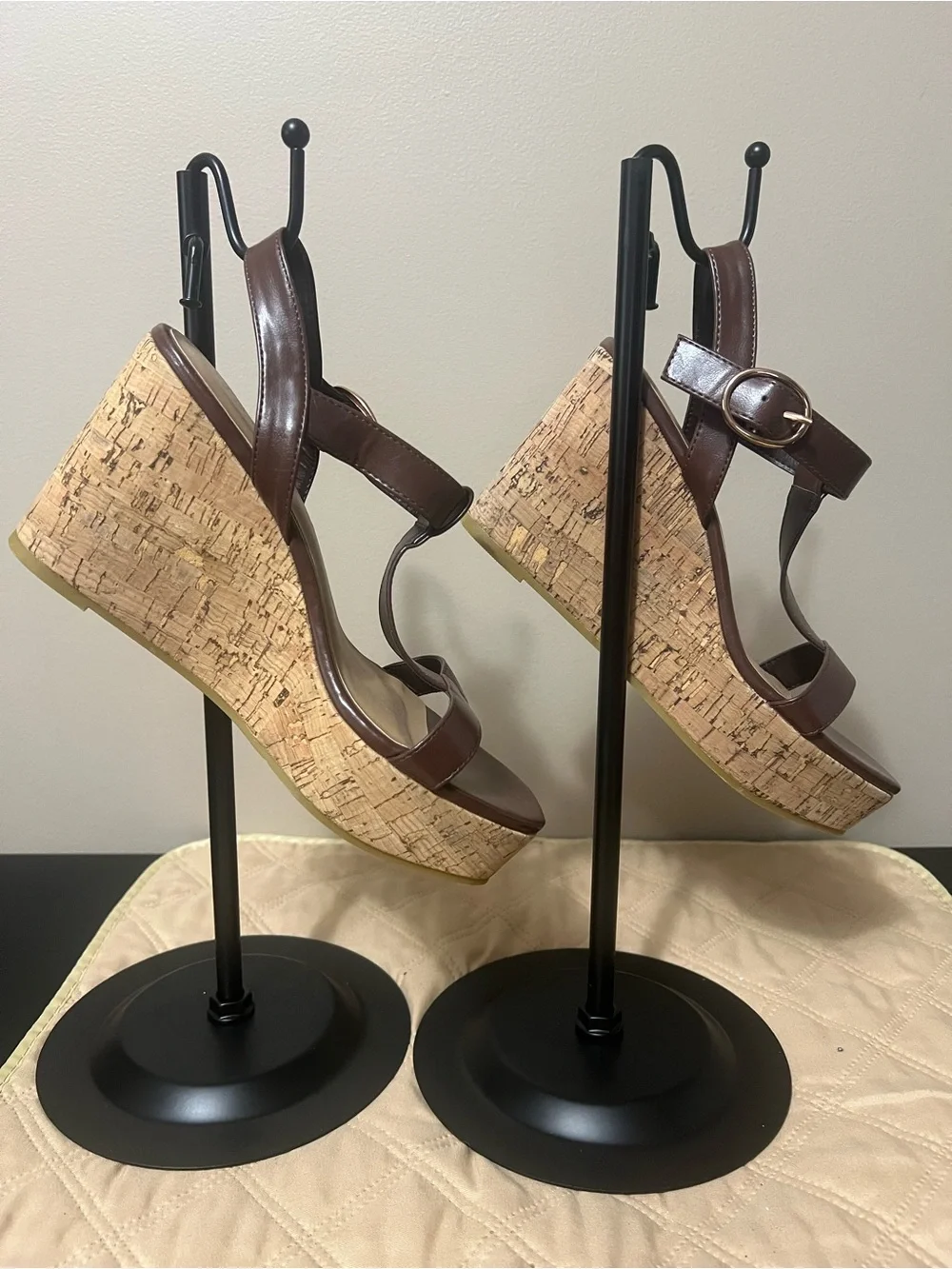 Journee Collection Brown Cork Platform Wedge Sandals